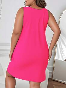 Plus Size Women's Sleep Dress - Comfy Nightgown With Thick Thighs Pretty Eyes Printing, Round Neck - Machine Washable, Casual Sleepwear - 粉色 - 查看 2
