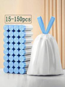 15/75/150 piezas Bolsas con cordón Trash, adecuadas para cocina pequeña, baño, dormitorio, extra resistentes, bolsas de basura sin olor, Disposable Bag Bolsa, forros de latas, artículos de limpieza, uso comercial, aptas para la cocina, sala de estar, cuarto de baño y oficina