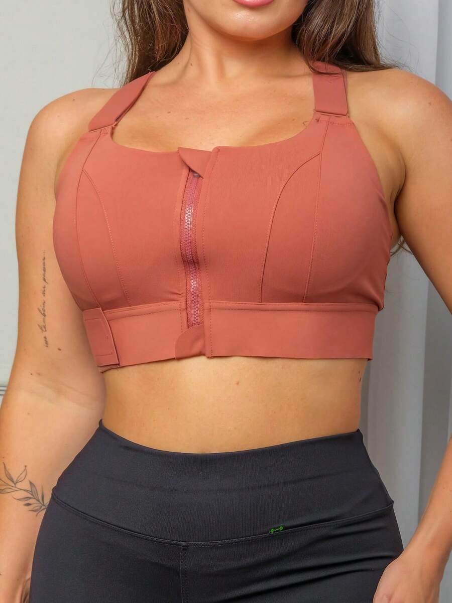 Árbora Eminence - Fitness Bra Top With Padded Cups, Adjustable Cross Straps, Front Zipper Closure And Adjustable Waist Band - Terracota - 查看 1