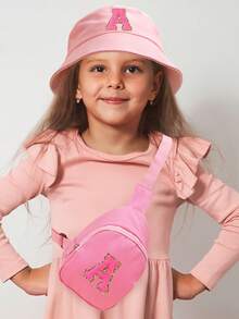 2 件字母儿童渔夫帽，时尚简约遮阳帽，配有单肩斜挎包，适合男孩和女孩日常外出。 - 粉紅色 - 查看 2