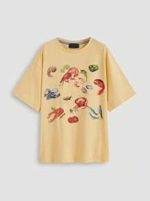 Womens Y2K Oversized Vintage Oceanside Seafood Graphic Tees Shirt  Loose Fit Tee Tops Casual Summer Short Sleeve Tops Streetwear - 黃色 - 查看 5