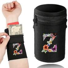 1件时尚字母印花轻便手机臂带口袋腕包/腕带/腕带口袋，适合旅行、散步、跑步、骑行和瑜伽。钱包袋可容纳现金、钥匙、卡片、身份证 - 圣诞节必备 - 黑色 - 查看 32