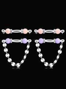2Pairs Fake Nipple Rings - Adjustable Fit Daily Wear Nipple Nooses - 8mm Candy Beads, Fake Nipple Jewelry Faux Nipple Piercing Non Pierce Faux Barbells, Fake Nipple Piercings, Heart, Snake, Butterfly, Valentine For Lovers, Colorful