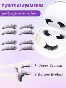 2 pares de pestañas magnéticas naturales, sin necesidad de pegamento, hechas a mano, reutilizables, longitud de 5-13 mm, aplicador de pestañas de 3 pasos, adecuado para bodas, fiestas, citas, viajes, uso diario, ideal para principiantes y adecuado para bodas, citas, fiestas, vacaciones, perfecto como set de pestañas para regalo de Navidad/Halloween - Blanco y Negro - Ver 4