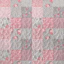 Juego de edredón de 2/3 piezas con estampado floral de patchwork cuadrado rosa (1 edredón + 1/2 fundas de almohada), 100 % microfibra, juego de colcha con estampado de rayas pequeñas y patrón combinado de varios elementos, antideslizante y lavable a máquina, juego de edredón de verano, decoración de habitación - flores rosas - Ver 10