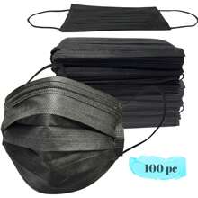 100 Pcs Black Disposable Face Masks - Soft Ear Loops & Nose Clip For Comfortable All-Day Wear