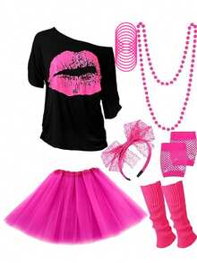 Forever & Moment 80s Outfits Costume Accessories For Women -T-Shirt, Necklace, Tutu Skirt & More For Halloween, Birthday Parties - Multicolor - View 20
