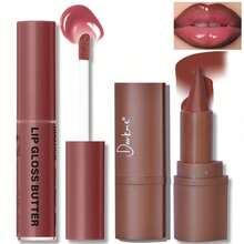 Lip Liner And Gloss Set, Dark Brown Plumping Lip Liner Lip Pencil Moisturizing Lightweight Lip Gloss Lip Combo, High Shine Glossy Lip Tint Lip Stain Makeup Long Lasting Lip Care For Women - 02 紅色 - 查看 1
