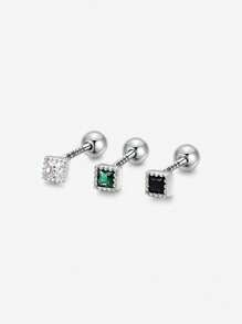 1 Pair S925 Sterling Silver Minimalist Square Diamond Screw Back Earrings, Small Dainty Cartilage Stud Earrings, Non-Piercing Clip-On Style, Fresh Elegant Layering Earrings, Gift