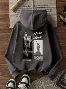 1pc Tween Girl Thermal Lined Thick Warm Hoodie Sweatshirt, Young Student Clothing, Suitable For Kids Autumn/Winter Long Sleeve Top - Dark Grey - View 3