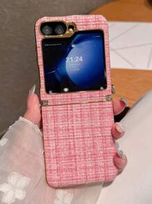 1 件时尚简约的网格编织图案，侧面带有钩子元素，可折叠手机壳带有保护轴，可保护和防止掉落：SamsungGalaxy Zflip 3/Zflip 4/Zflip 5/Zflip 6/Zflip 7/OPPO Find N3 Flip/OPO Find N2 Flip/Vivo X Flip/Honor Magic V Flip