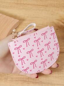 粉色蝴蝶结爱心图案拉链小钱包零钱包小钱包双折超薄女士钱包迷你薄、轻便、多层便携、身份证、信用卡简约、时尚、现代、商务、周年纪念、生日礼物、礼物、女孩、女士、女性、学校宿舍和返校用书包 - 粉色 - 查看 12