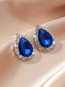 女士复古泪滴形水晶水钻耳钉 1 对