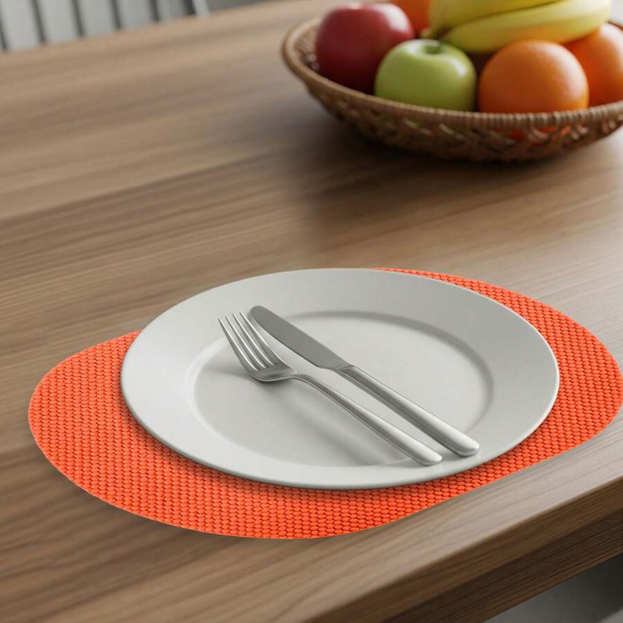 Set de 6 Manteles Individuales Antideslizantes y Reutilizables – Impermeables, Decorativos y Fáciles de Limpiar para Embellecer tu Mesa con Estilo - Naranja / Net - Ver 1