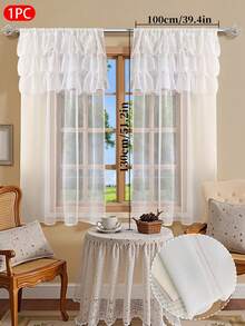 1pc Sheer Curtain With Multilayer Lace Trim, Allows Light Penetration With Privacy, Rod Pocket Top Design, Made Of Premium Soft Fabric, Good Drape, Suitable For Living Room, Bedroom, Bay Window And More - Multicolor - View 16