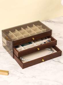 三层首饰盒，木质首饰收纳盒，亚克力首饰收纳盒，复古风格首饰收纳盒，抽屉式首饰盒，化妆品收纳盒，首饰展示架，可展示戒指、耳环、项链、手镯，母亲节礼物，伴娘礼物，生日礼物，朋友和老师礼物，女士理想礼物，化妆包，化妆袋，首饰盒，收纳袋，化妆刷架，化妆刷收纳盒，香水收纳袋，化妆包，女士礼物，圣诞礼物，女士礼物创意