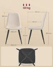 Chaises de Salle à Manger, Lot de 2/ 4/ 6, Support Métallique, Pieds Réglables, Nettoyage Facile, Chaises de Cuisine, Tissu Chenille, PU Texturé Glacé, Blanc Crème - Blanc - Voir 3