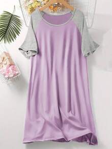 Custom Style Nightgown, Raglan Sleeve Nightgown, Comfortable Sleepwear E21 - Purple - View 4