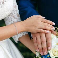 Crysdue Wedding Bridal Link Bracelet Brides Bridesmaids, Marquise Cubic Zirconia Tennis Bracelets Women Prom Jewelry - 02_銀色 7.5-9.1英寸 - 查看 2