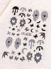 2 pièces Autocollants pour ongles Y2K brillants avec motif de toile d'araignée, design Halloween auto-adhésif avec araignée, cœur et motifs de toile d'araignée, décoration d'art pour ongles mignonne et charmante et accessoires de salon de manucure - Multicolore - Voir 6
