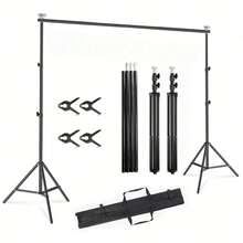 1 Set Adjustable Photography Backdrop Stand Kit, 2 Tripods, 4 Clips, Connectable Crossbars And Carrying Bag, Sizes 2*2/2*3/2.6*3/2.8*3m, Suitable For New Year, Wedding, Party Photography, Projection And Movie Screen Frame, Event Decoration - Black - View 2