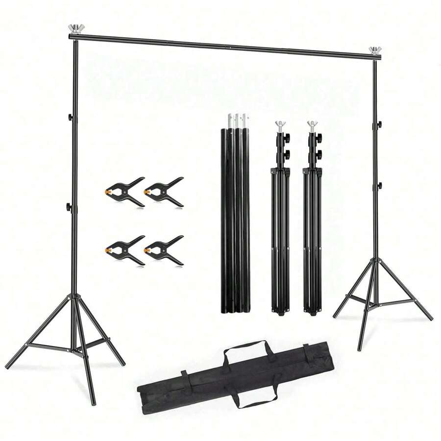 1 Set Adjustable Photography Backdrop Stand Kit, 2 Tripods, 4 Clips, Connectable Crossbars And Carrying Bag, Sizes 2*2/2*3/2.6*3/2.8*3m, Suitable For New Year, Wedding, Party Photography, Projection And Movie Screen Frame, Event Decoration