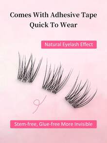 Rikuaild 120/240/360片自粘式假睫毛簇，12毫米混合长度套装，蓬松单根假睫毛DIY嫁接套装，预粘自然纤长C型卷翘睫毛簇，无需胶水，无需卸妆即可佩戴。 - C - 查看 3