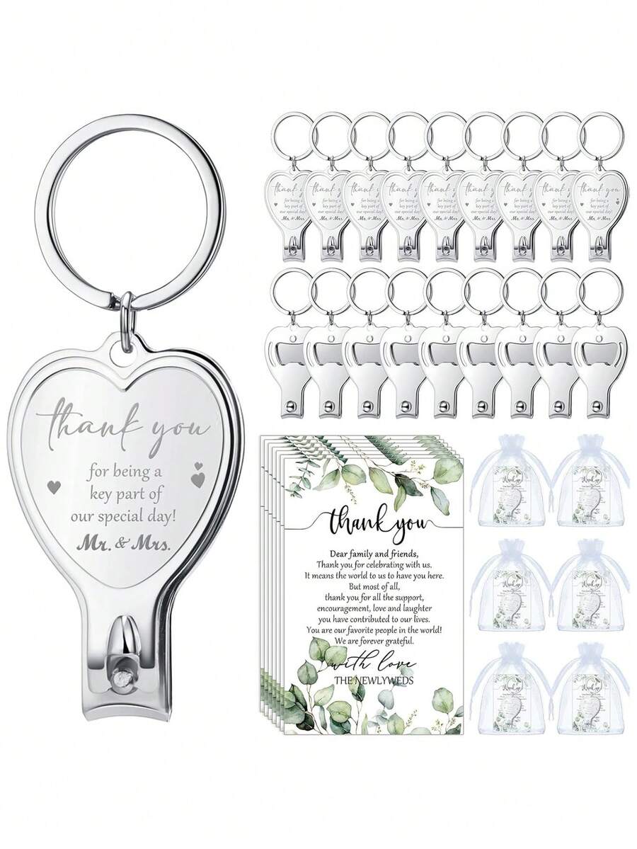 60Pcs/20Sets Wedding Heart Multi Function Bottle Opener Nail Clipper Wedding Favors Wedding Cards White Organza Bags Wedding Souvenir For Guests Wedding Party Supplies Bridal Shower Gift - Nhiều màu - Xem 1
