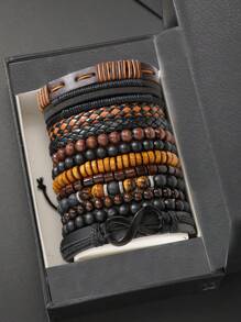 4-12 pièces Ensemble de bracelets vintage  ajustables, décontractés, convenant pour le port quotidien des hommes, anniversaire, fête, rendez-vous, cadeau