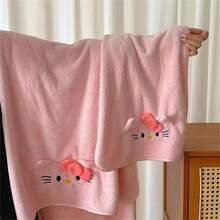 1/3件套Sanrio Kitty猫3件套浴巾套装 - 柔软珊瑚绒，包含干发帽和披肩巾，适合居家或宿舍使用。毛巾浴巾套装Hello Kitty浴室浴室浴室毛巾套装（浴巾、干发帽毛巾）