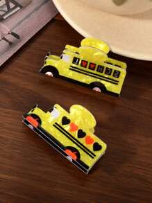 3 bucăți la modă creative amuzante cu desene animate cu mașină, Apple, riglă, agrafe de păr pentru autobuz școlar, potrivite pentru ținute școlare, accesorii de păr pentru petrecere, lucruri școlare, facultate