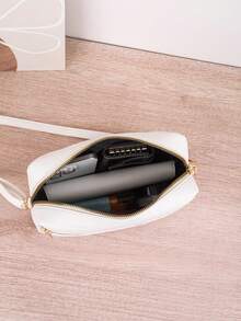 1pc Women's Quilted Striped Crossbody Bag, Multi-Layer Camera Bag, Zipper Closure, Adjustable Strap, Fashion Shoulder Bag For Daily Use, Versatile - White - View 5