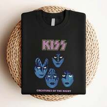 180g pure Cotton Official Licensed T-Shirt KISS Creatures Of The Night (Front/Back) For Women Stretched Print Round Neck Short Sleeve homme Unisex Comfortable Summer streetwear Stylish Breathable Versatile Soft Top For Everyday Wear graphic Casual Slightly fashion designer clothes - Negro - Ver 3