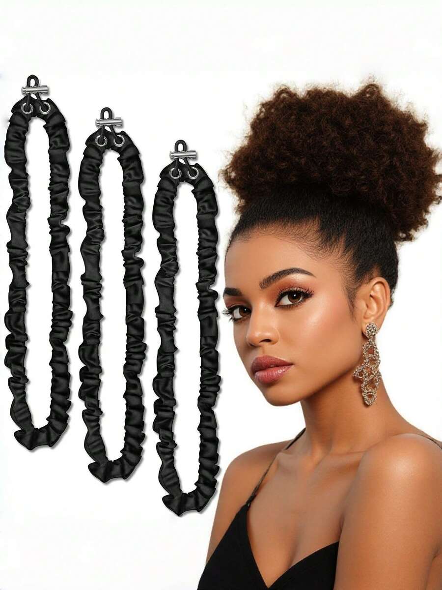 3件套可调节发圈，丝缎材质，加长设计，防滑不伤发，时尚易用，适合浓密卷曲的自然发质，可扎马尾辫，也可作头饰或发绳使用。 - 彩色 - 查看 1