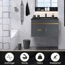 Black Restroom Decor And Accessories, Shower Curtains For Bathroom Sets, Bathroom Shower Curtain Sets, Bathroom Accessory Set With Trash Can, Bathroom Accessories Set, 29pcs - 11 - 查看 3