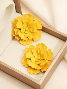 1 对多层花瓣花朵女士耳环，复古百搭耳钉情人节款