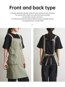 1 件日式纯色双面防水 3 口袋围裙，采用耐用透气尼龙面料制成，适用于家庭厨房、餐饮工作、花卉园艺工作围裙，非常适合母亲节、宰牲节、开斋节礼物 - 彩色 - 查看 6