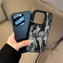 Abstract Brushstroke Pattern Mobile Phone Case, Featuring Monochrome Artistic Design And Textured Finish, Suitable For IPhone 16, 15, 14, 13, 12, 11 Pro Plus Promax Models, TPU Material, Shockproof Protection. It Is A Great Gift For Family, Friends, Children, Birthdays, Spring Festival, Holidays, Boyfriends, Girlfriends And Valentine's Day. - 黑色 - 查看 5