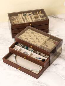 三层首饰盒，木质首饰收纳盒，亚克力首饰收纳盒，复古风格首饰收纳盒，抽屉式首饰盒，化妆品收纳盒，首饰展示架，可展示戒指、耳环、项链、手镯，母亲节礼物，伴娘礼物，生日礼物，朋友和老师礼物，女士理想礼物，化妆包，化妆袋，首饰盒，收纳袋，化妆刷架，化妆刷收纳盒，香水收纳袋，化妆包，女士礼物，圣诞礼物，女士礼物创意