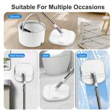 Spin Mop And Bucket Set With Separation Dirty And Clean Water System Self Wringing Square Mop And Bucket With 3 Washable Microfiber Pads 360 Rotating Clean Mop For Home Cleaning (Mop Set With 3 Pads) - 白色 - 查看 6