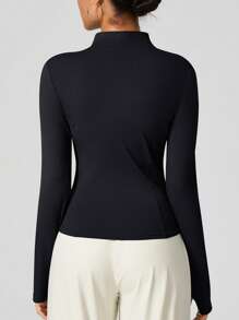 秋冬女士瑜伽夹克，运动跑步骑行服，长袖健身夹克，拉链上衣 - 黑色 - 查看 9