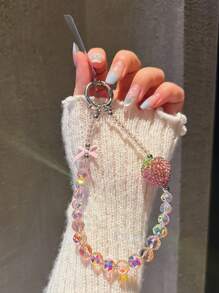 1 pieza Cordón de cristal de fresa con estilo coreano, adecuado para accesorios de decoración de teléfono, earphone, bolso