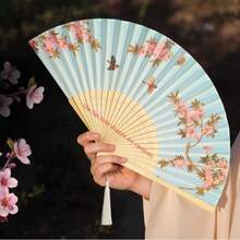 1 件女童竹折叠中国风小扇子流苏花道具服装古装舞蹈竹扇，优雅、舒适、华丽风格 - 彩色 - 查看 3