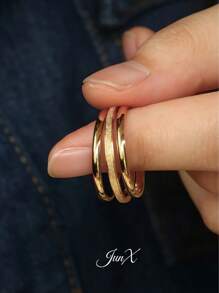 3 piezas Set de anillos brazalete minimalistas mate chapados en oro de 18K de acero inoxidable para mujeres, joyería simple y apilable, impermeable para uso diario