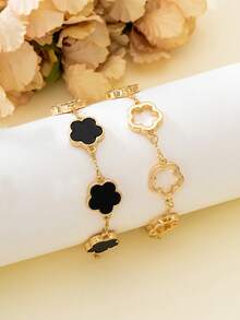 2 件经典时尚镂空四叶草手链套装，适合派对和舞会 - 黑色 - 查看 4