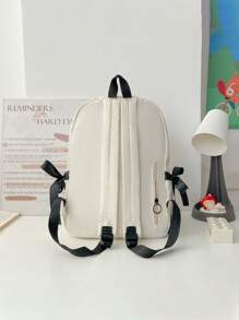 1个装学院风蝴蝶结装饰背包，多口袋拉链封口书包，大学风格日用背包