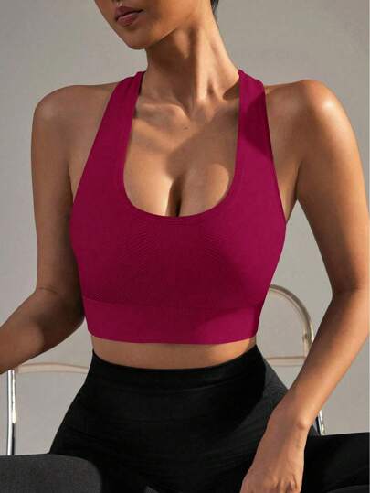 Yefecy Sports Bras Women High Support, Seamless Padded Racerback Yoga Gym Running Workout view 3