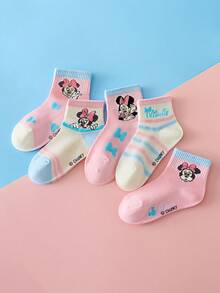 Disney 5双主题儿童袜子，米奇卡通风格女童中筒袜，粉色公主袜 - 彩色 - 查看 6