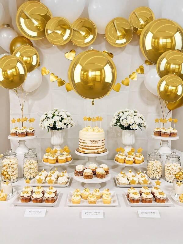 15pcs Gold Round Aluminum Balloons, 22inch 15inch 10inch 4D Ball Balloons, Metallic Gold Foil Balloon For Birthday, Graduation, Wedding, Anniversary, New Year, Party