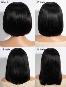 QVR QUEEN VIRGIN REMY QVR 100% 真人发 4x4 蕾丝闭合鲍勃假发 雷米真人发蕾丝前假发 8 至 10 英寸 180% 密度天然黑色无胶假发 易于佩戴和护理